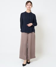 F1LGA32170 MK MICHEL KLEIN(小さいサイズ)(メゾン ドゥ サンク) 【小さいサイズ】サテンワイドシルエットパンツ/洗える/セットアップ対応 ネイビー