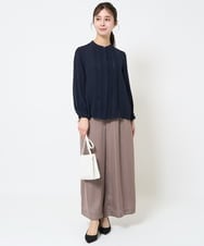 F1LGA32170 MK MICHEL KLEIN(小さいサイズ)(メゾン ドゥ サンク) 【小さいサイズ】サテンワイドシルエットパンツ/洗える/セットアップ対応 ネイビー