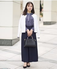 F1LGA32170 MK MICHEL KLEIN(小さいサイズ)(メゾン ドゥ サンク) 【小さいサイズ】サテンワイドシルエットパンツ/洗える/セットアップ対応 ネイビー