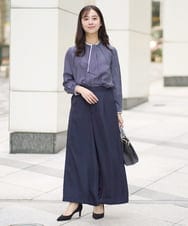 F1LGA32170 MK MICHEL KLEIN(小さいサイズ)(メゾン ドゥ サンク) 【小さいサイズ】サテンワイドシルエットパンツ/洗える/セットアップ対応 ネイビー