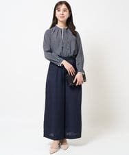 F1LGA32170 MK MICHEL KLEIN(小さいサイズ)(メゾン ドゥ サンク) 【小さいサイズ】サテンワイドシルエットパンツ/洗える/セットアップ対応 ネイビー