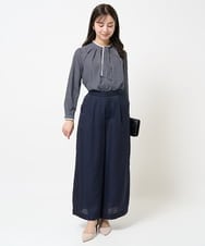 F1LGA32170 MK MICHEL KLEIN(小さいサイズ)(メゾン ドゥ サンク) 【小さいサイズ】サテンワイドシルエットパンツ/洗える/セットアップ対応 ネイビー