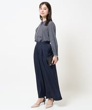 F1LGA32170 MK MICHEL KLEIN(小さいサイズ)(メゾン ドゥ サンク) 【小さいサイズ】サテンワイドシルエットパンツ/洗える/セットアップ対応 ネイビー