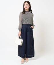 F1LGA32170 MK MICHEL KLEIN(小さいサイズ)(メゾン ドゥ サンク) 【小さいサイズ】サテンワイドシルエットパンツ/洗える/セットアップ対応 ネイビー