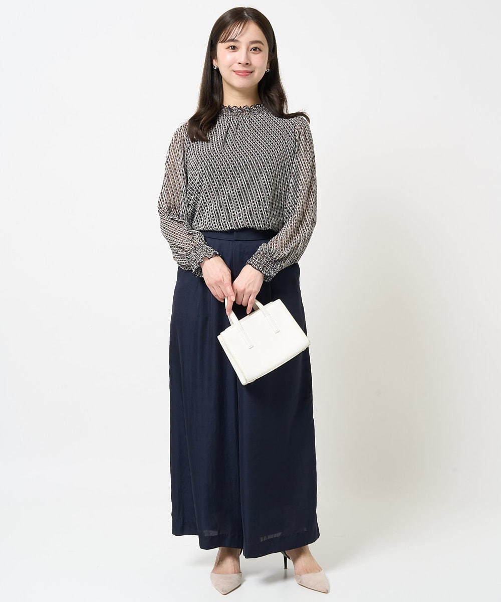 F1LGA32170 MK MICHEL KLEIN(小さいサイズ)(メゾン ドゥ サンク) 【小さいサイズ】サテンワイドシルエットパンツ/洗える/セットアップ対応 ネイビー