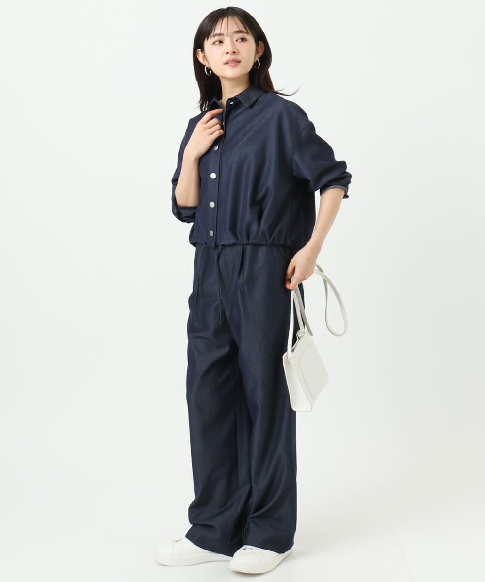 F1LGD30160 MK MICHEL KLEIN(小さいサイズ)(メゾン ドゥ サンク) 【小さいサイズ】[SANAGARAシリーズ]デニムライク ワイドパンツ/接触冷感/UVカット/洗濯機で洗える ネイビー