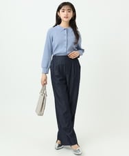 F1LGD30160 MK MICHEL KLEIN(小さいサイズ)(メゾン ドゥ サンク) 【小さいサイズ】[SANAGARAシリーズ]デニムライク ワイドパンツ/接触冷感/UVカット/洗濯機で洗える ネイビー