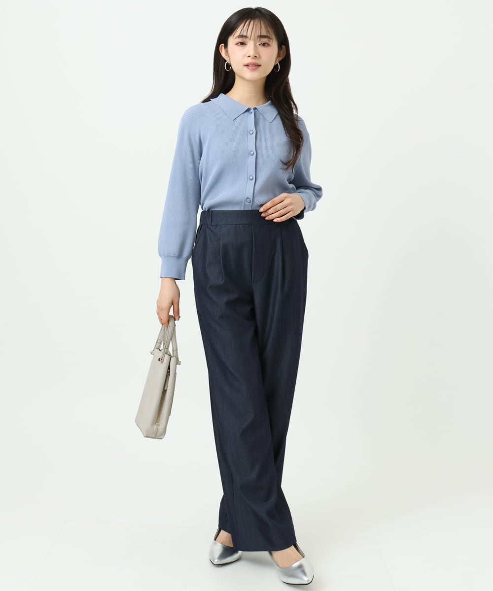 F1LGD30160 MK MICHEL KLEIN(小さいサイズ)(メゾン ドゥ サンク) 【小さいサイズ】[SANAGARAシリーズ]デニムライク ワイドパンツ/接触冷感/UVカット/洗濯機で洗える ネイビー