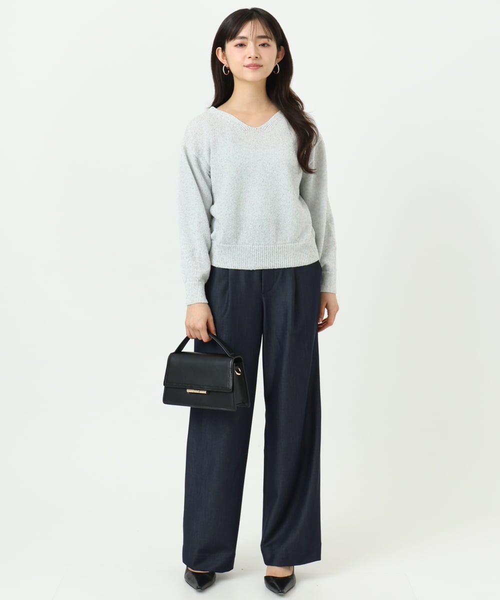 F1LGD30160 MK MICHEL KLEIN(小さいサイズ)(メゾン ドゥ サンク) 【小さいサイズ】[SANAGARAシリーズ]デニムライク ワイドパンツ/接触冷感/UVカット/洗濯機で洗える ネイビー
