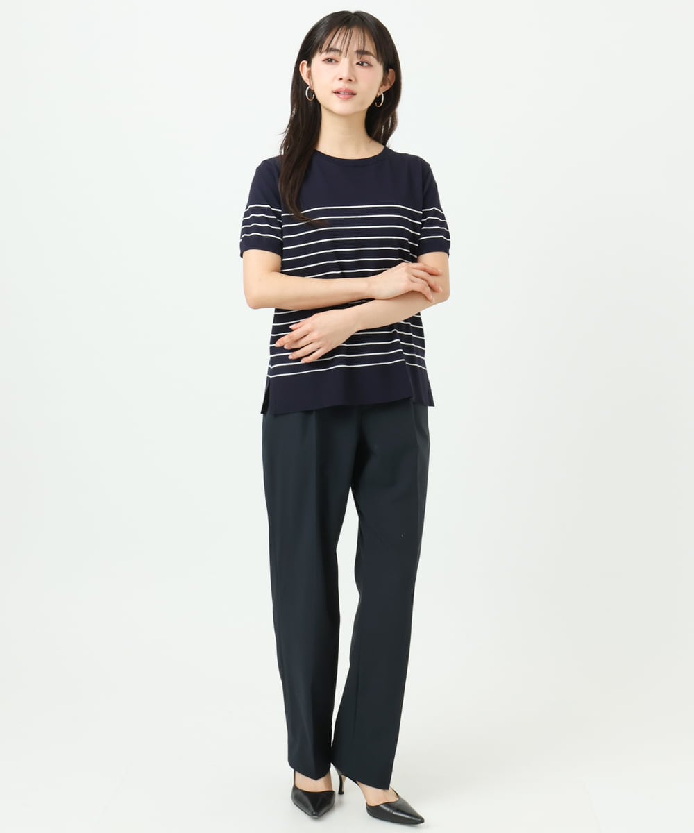 F1LGD33170 MK MICHEL KLEIN(小さいサイズ)(メゾン ドゥ サンク) 【小さいサイズ】ドライタッチストレッチ テーパードパンツ/イージーケア/洗濯機で洗える グレージュ