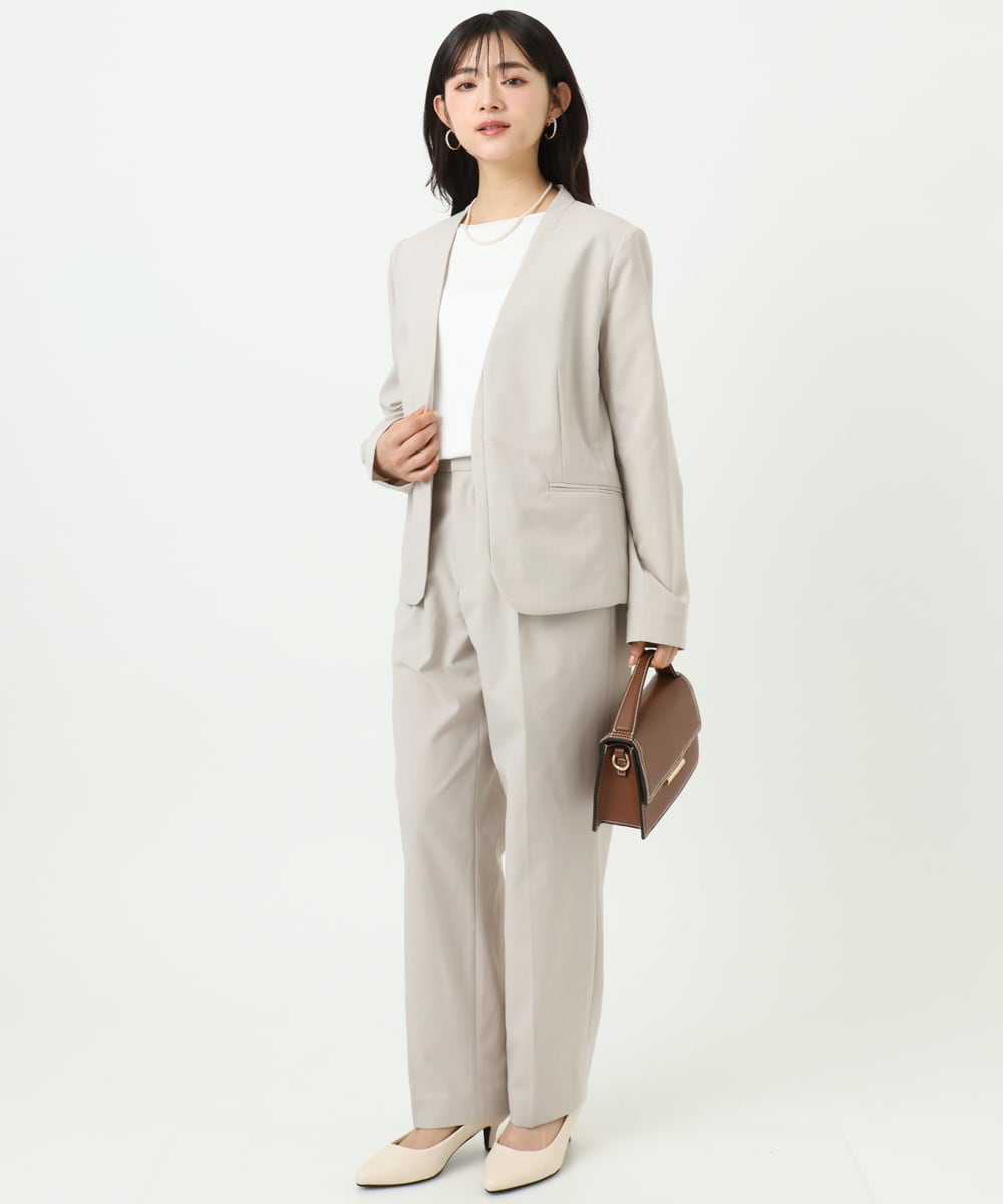F1LGD33170 MK MICHEL KLEIN(小さいサイズ)(メゾン ドゥ サンク) 【小さいサイズ】ドライタッチストレッチ テーパードパンツ/イージーケア/洗濯機で洗える グレージュ