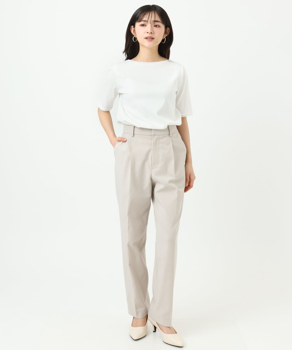 F1LGD33170 MK MICHEL KLEIN(小さいサイズ)(メゾン ドゥ サンク) 【小さいサイズ】ドライタッチストレッチ テーパードパンツ/イージーケア/洗濯機で洗える グレージュ
