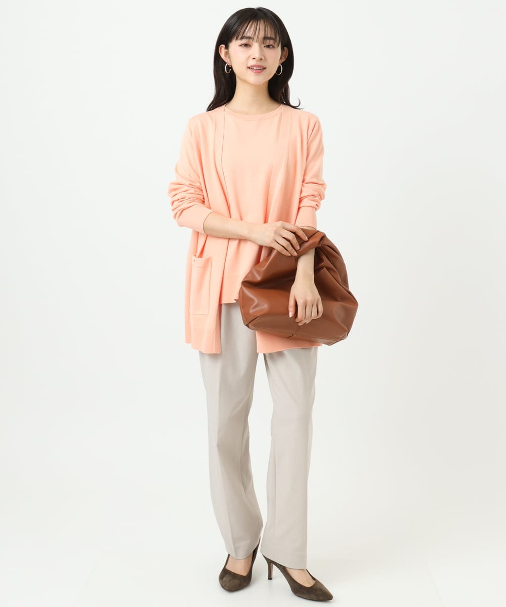 F1LGD33170 MK MICHEL KLEIN(小さいサイズ)(メゾン ドゥ サンク) 【小さいサイズ】ドライタッチストレッチ テーパードパンツ/イージーケア/洗濯機で洗える グレージュ