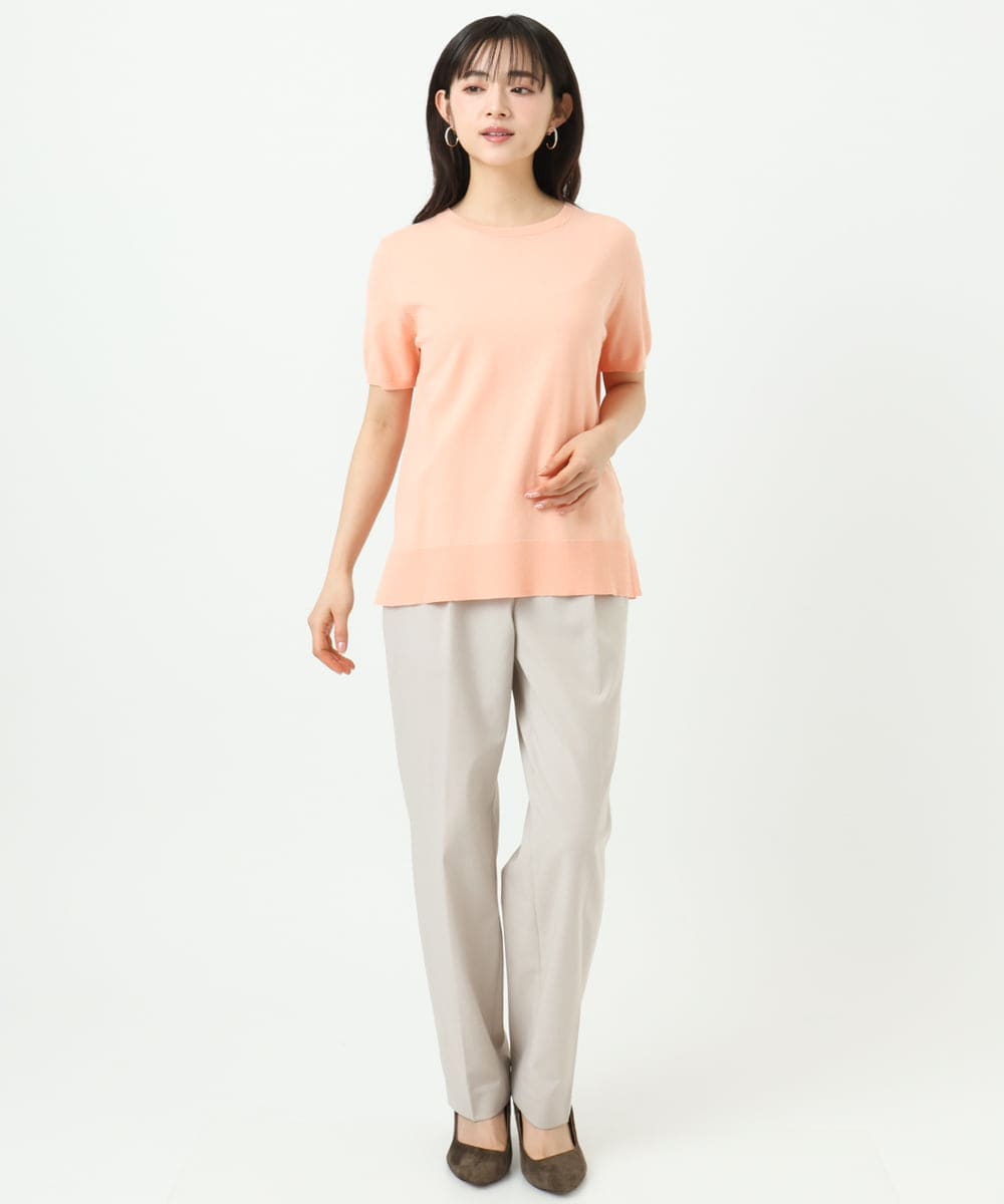 F1LGD33170 MK MICHEL KLEIN(小さいサイズ)(メゾン ドゥ サンク) 【小さいサイズ】ドライタッチストレッチ テーパードパンツ/イージーケア/洗濯機で洗える グレージュ
