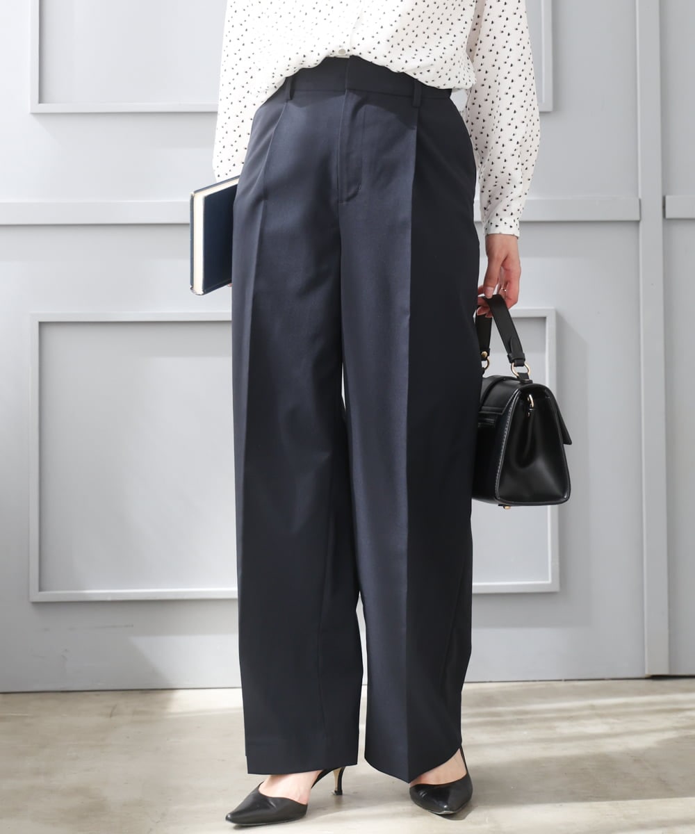 F1LGD34170 MK MICHEL KLEIN(小さいサイズ)(メゾン ドゥ サンク) 【小さいサイズ】ドライタッチストレッチ ワイドパンツ/イージーケア/洗濯機で洗える ネイビー