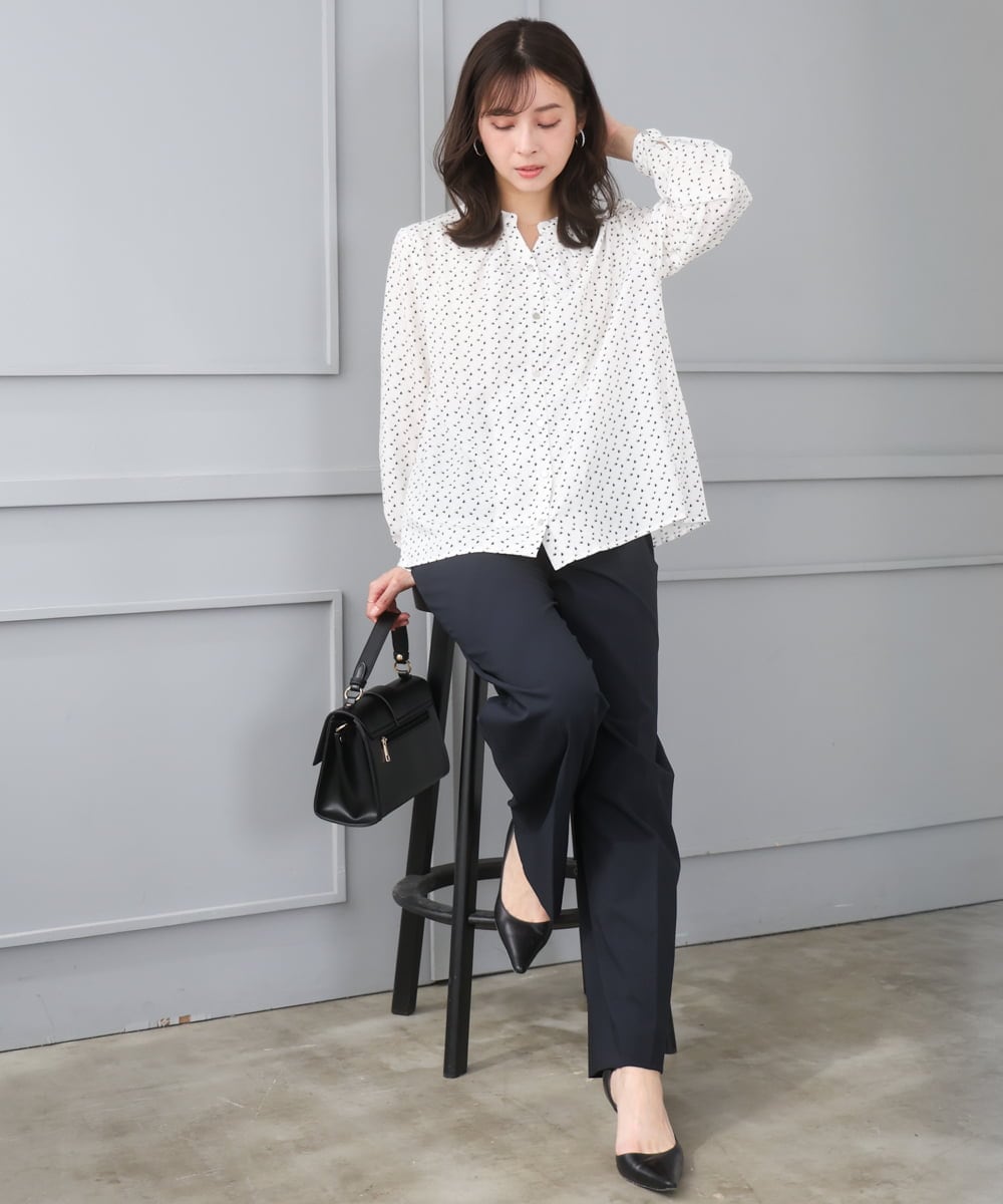 F1LGD34170 MK MICHEL KLEIN(小さいサイズ)(メゾン ドゥ サンク) 【小さいサイズ】ドライタッチストレッチ ワイドパンツ/イージーケア/洗濯機で洗える グレージュ