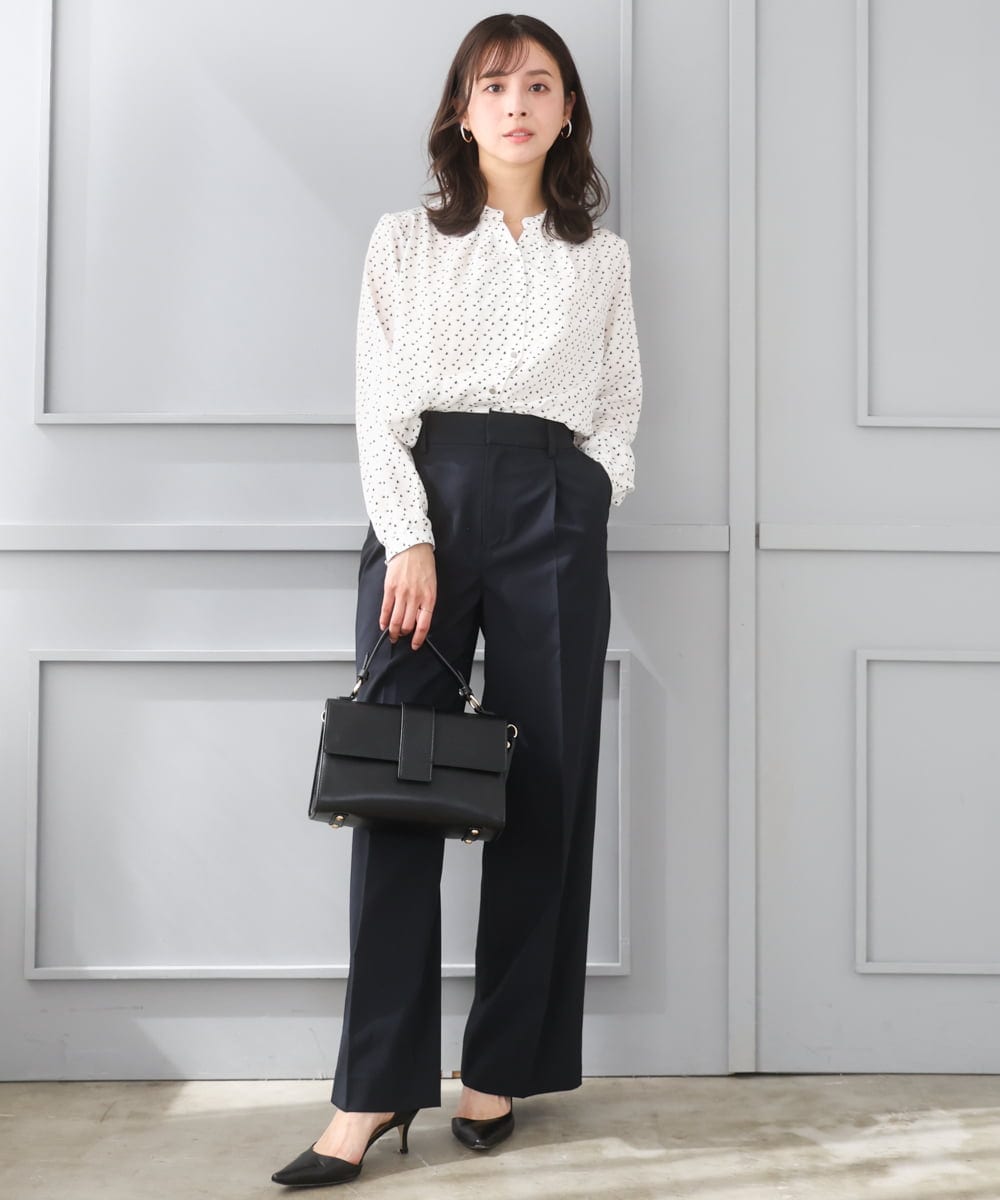F1LGD34170 MK MICHEL KLEIN(小さいサイズ)(メゾン ドゥ サンク) 【小さいサイズ】ドライタッチストレッチ ワイドパンツ/イージーケア/洗濯機で洗える グレージュ