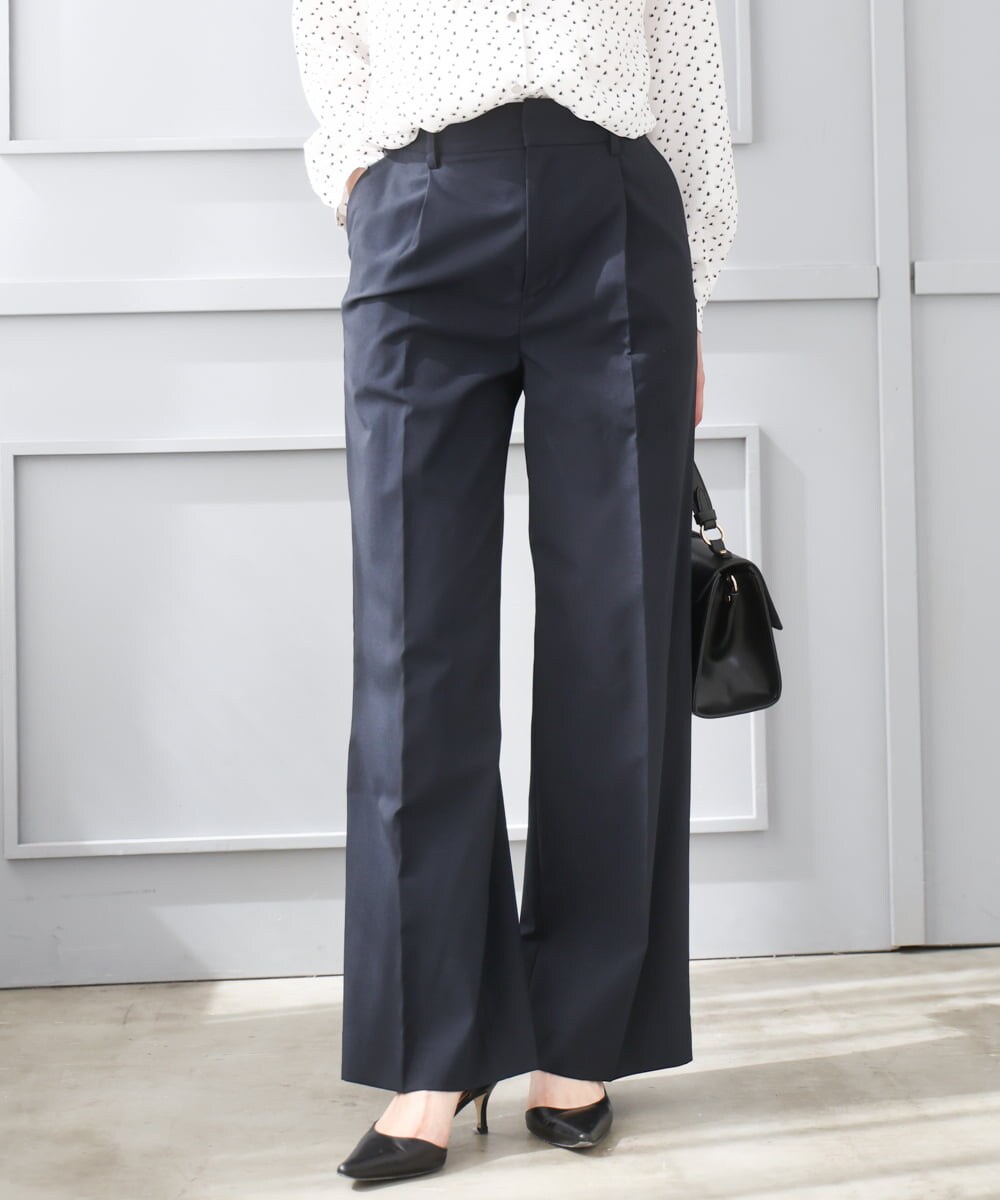 F1LGD34170 MK MICHEL KLEIN(小さいサイズ)(メゾン ドゥ サンク) 【小さいサイズ】ドライタッチストレッチ ワイドパンツ/イージーケア/洗濯機で洗える グレージュ