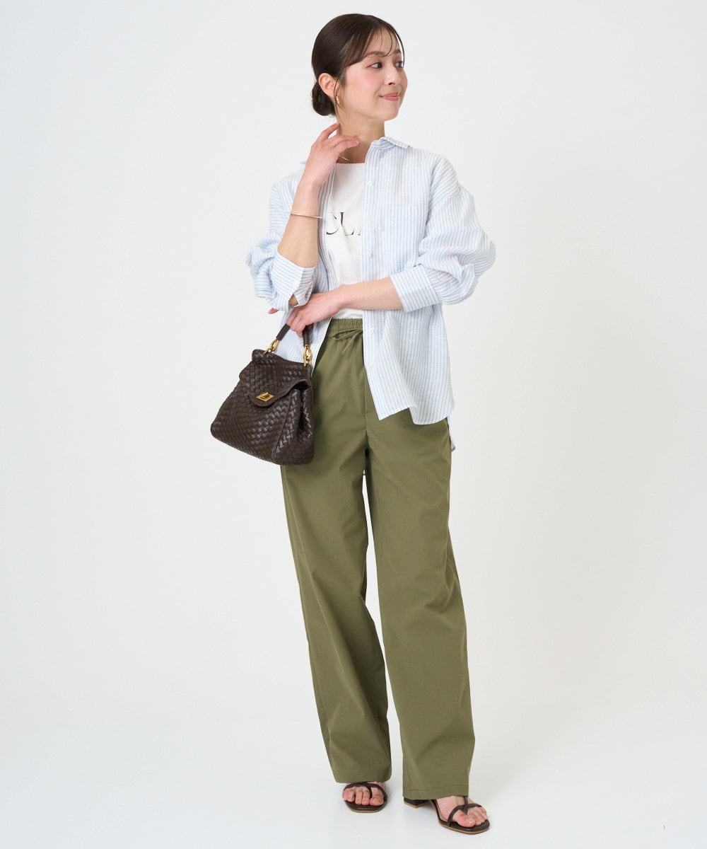 F1LGD40170 MK MICHEL KLEIN(小さいサイズ)(メゾン ドゥ サンク) 【小さいサイズ】コットンライクストレッチワイドパンツ/抗ピリング/洗濯機で洗える カーキ
