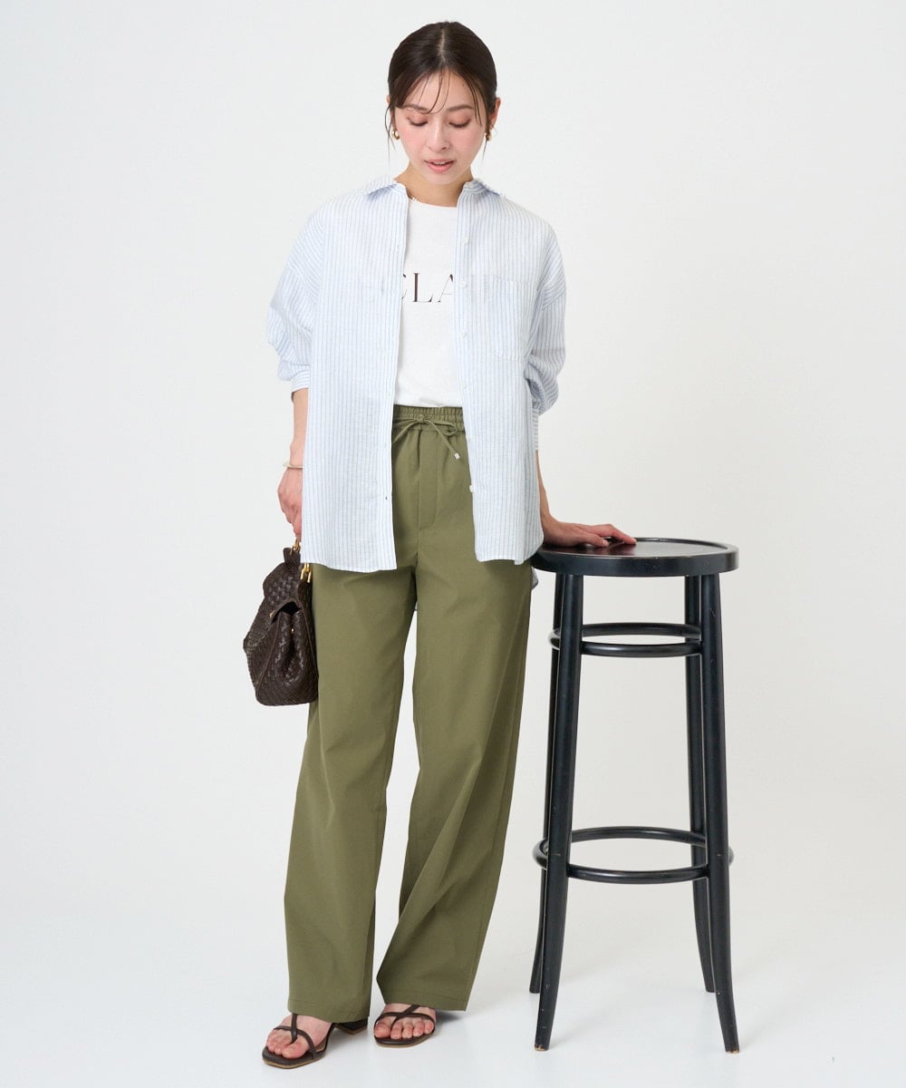 F1LGD40170 MK MICHEL KLEIN(小さいサイズ)(メゾン ドゥ サンク) 【小さいサイズ】コットンライクストレッチワイドパンツ/抗ピリング/洗濯機で洗える カーキ