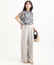 F1LGD46180 MK MICHEL KLEIN(小さいサイズ)(メゾン ドゥ サンク) 【小さいサイズ】[UVカット/接触冷感/速乾/洗える]バイオヴィンテージツイル ワイドストレートパンツ グレージュ