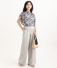 F1LGD46180 MK MICHEL KLEIN(小さいサイズ)(メゾン ドゥ サンク) 【小さいサイズ】[UVカット/接触冷感/速乾/洗える]バイオヴィンテージツイル ワイドストレートパンツ グレージュ
