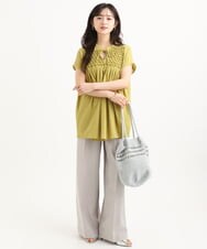 F1LGD46180 MK MICHEL KLEIN(小さいサイズ)(メゾン ドゥ サンク) 【小さいサイズ】[UVカット/接触冷感/速乾/洗える]バイオヴィンテージツイル ワイドストレートパンツ グレージュ