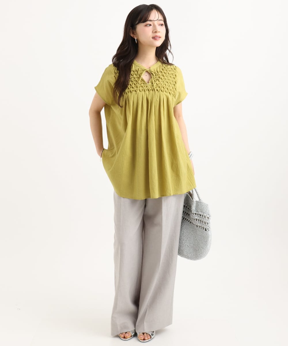 F1LGD46180 MK MICHEL KLEIN(小さいサイズ)(メゾン ドゥ サンク) 【小さいサイズ】[UVカット/接触冷感/速乾/洗える]バイオヴィンテージツイル ワイドストレートパンツ グレージュ