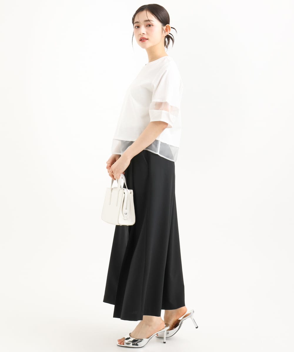 F1LGD51170 MK MICHEL KLEIN(小さいサイズ)(メゾン ドゥ サンク) 【小さいサイズ】[UVカット/洗える]ストレッチ タックガウチョパンツ ブラック