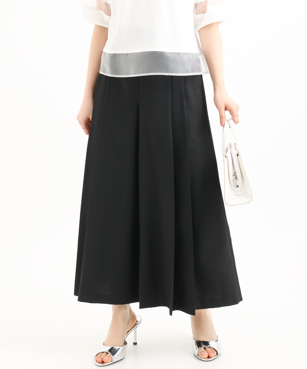 F1LGD51170 MK MICHEL KLEIN(小さいサイズ)(メゾン ドゥ サンク) 【小さいサイズ】[UVカット/洗える]ストレッチ タックガウチョパンツ ブラック