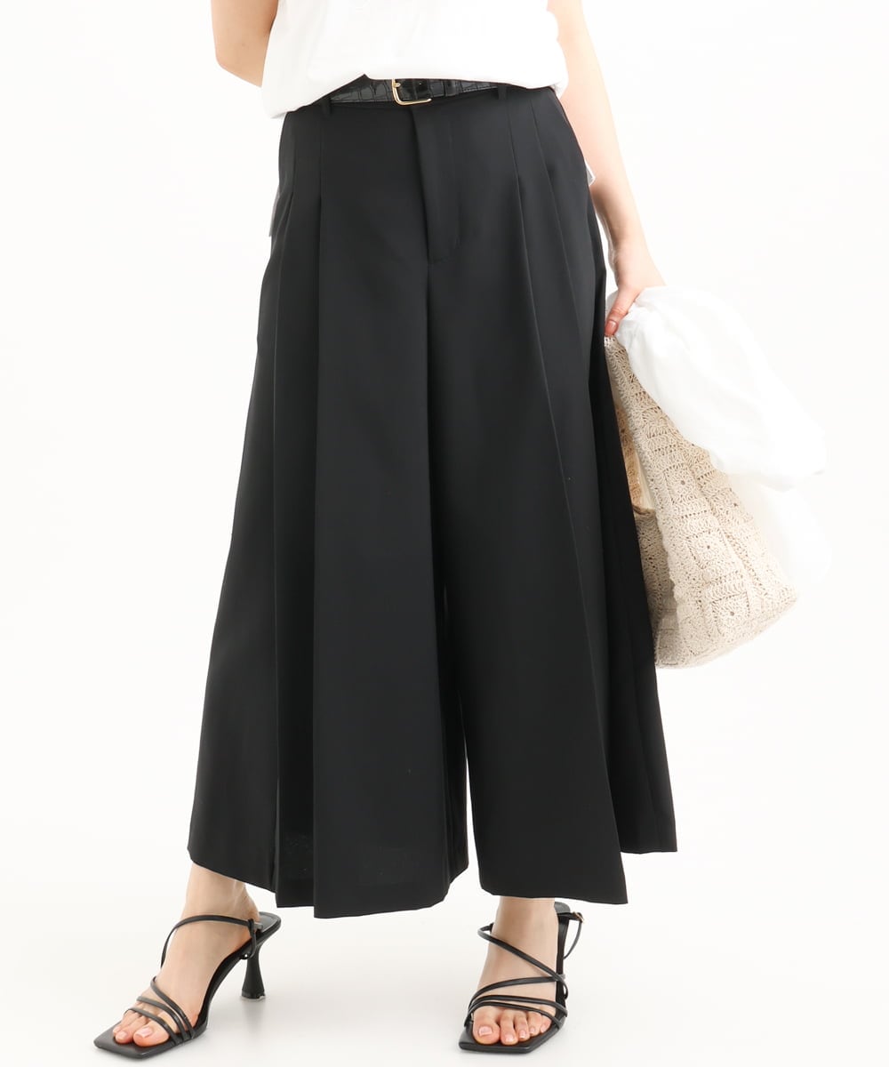 F1LGD51170 MK MICHEL KLEIN(小さいサイズ)(メゾン ドゥ サンク) 【小さいサイズ】[UVカット/洗える]ストレッチ タックガウチョパンツ ブラック