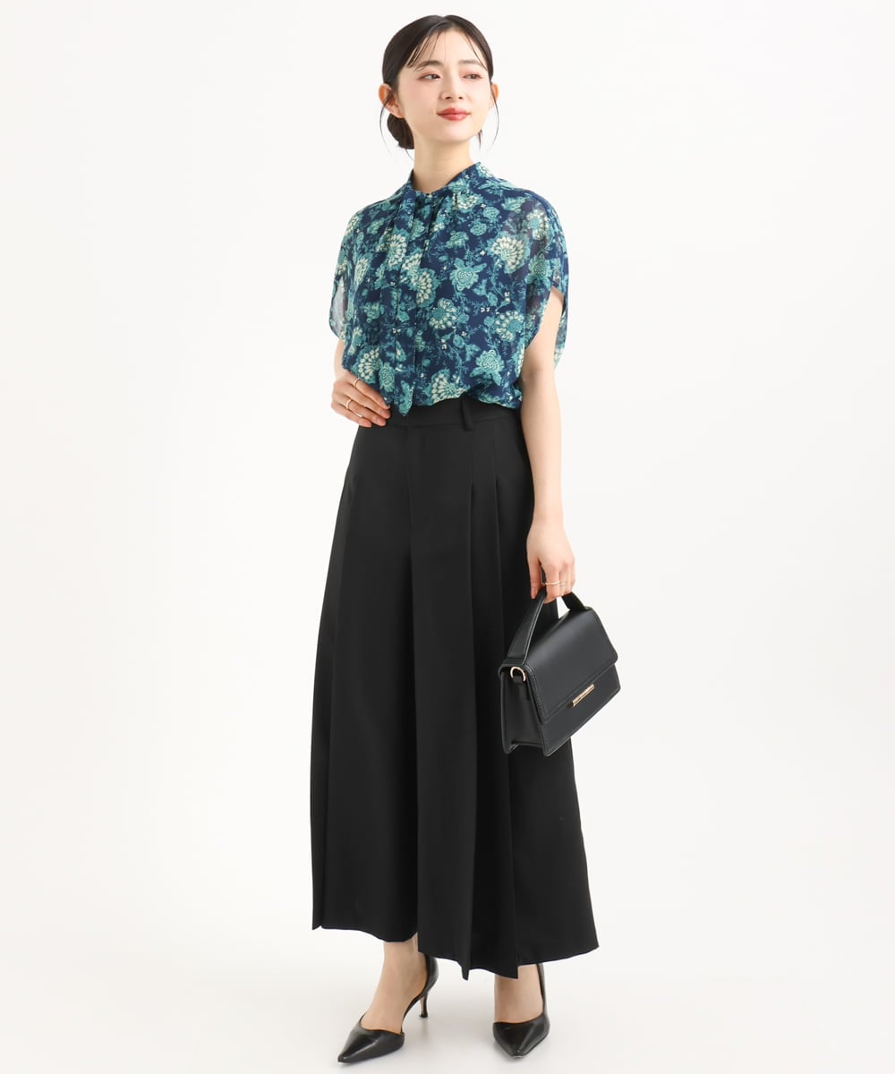 F1LGD51170 MK MICHEL KLEIN(小さいサイズ)(メゾン ドゥ サンク) 【小さいサイズ】[UVカット/洗える]ストレッチ タックガウチョパンツ ブラック