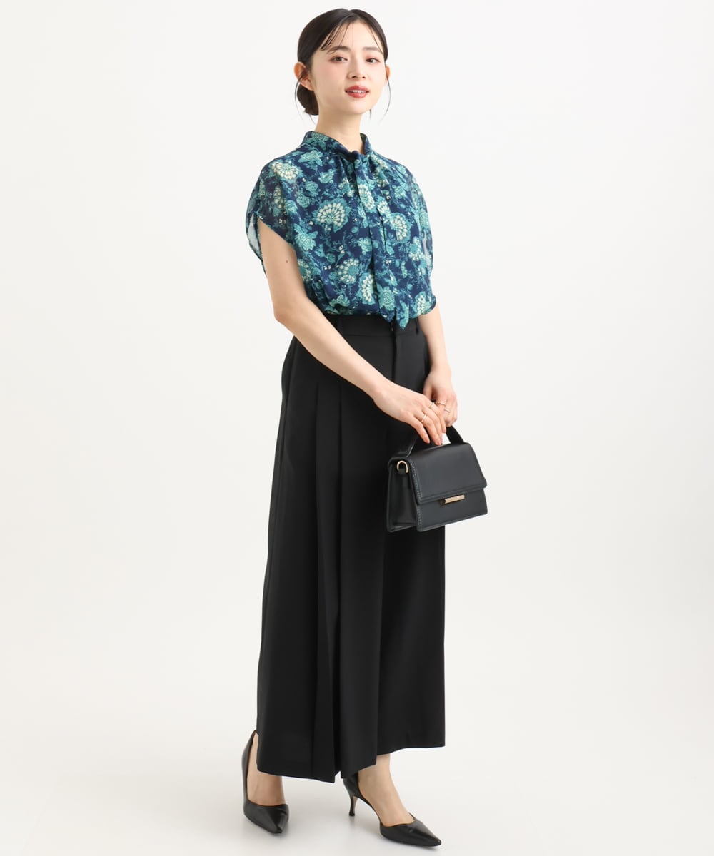 F1LGD51170 MK MICHEL KLEIN(小さいサイズ)(メゾン ドゥ サンク) 【小さいサイズ】[UVカット/洗える]ストレッチ タックガウチョパンツ ブラック