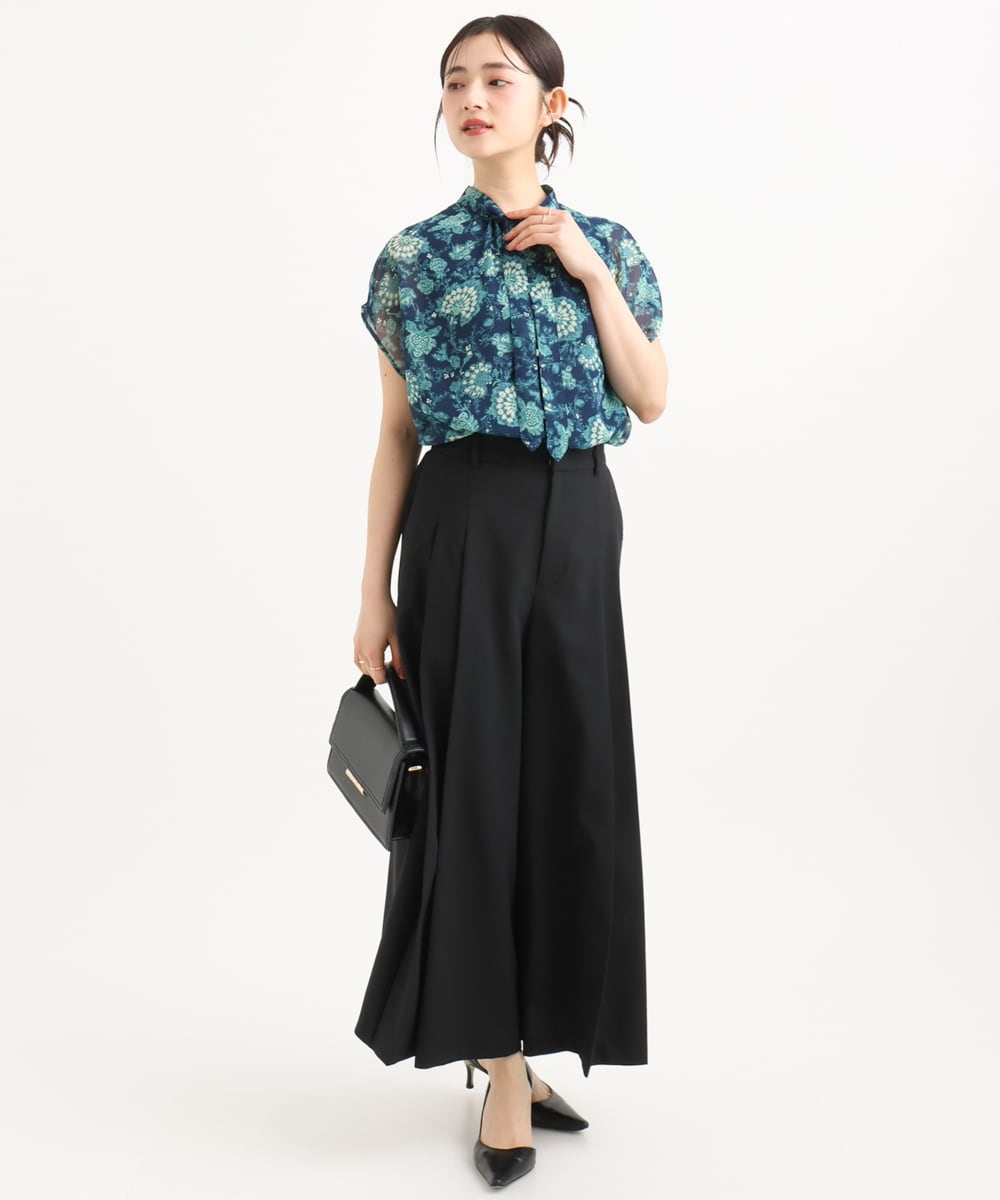 F1LGD51170 MK MICHEL KLEIN(小さいサイズ)(メゾン ドゥ サンク) 【小さいサイズ】[UVカット/洗える]ストレッチ タックガウチョパンツ ブラック