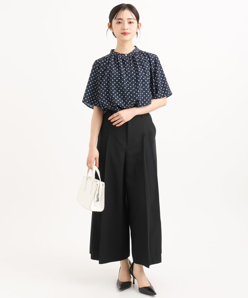F1LGD51170 MK MICHEL KLEIN(小さいサイズ)(メゾン ドゥ サンク) 【小さいサイズ】[UVカット/洗える]ストレッチ タックガウチョパンツ ブラック