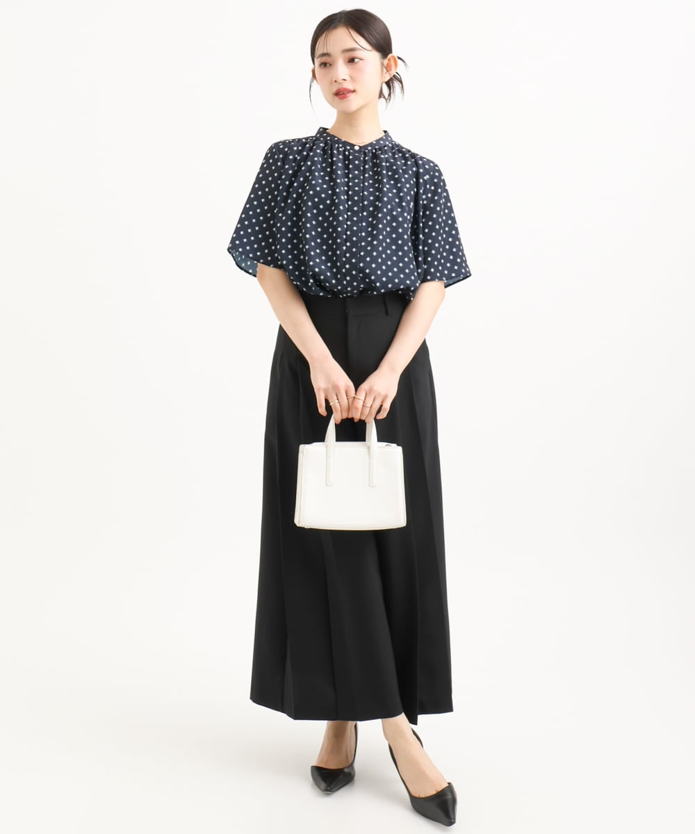 F1LGD51170 MK MICHEL KLEIN(小さいサイズ)(メゾン ドゥ サンク) 【小さいサイズ】[UVカット/洗える]ストレッチ タックガウチョパンツ ブラック