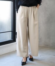F1LGD55160 MK MICHEL KLEIN(小さいサイズ)(メゾン ドゥ サンク) 【小さいサイズ】[UVカット/防シワ/抗ピリング/洗濯機で洗える]ピンストライプ柄プルオンワイドパンツ ブラウン