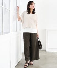 F1LGD55160 MK MICHEL KLEIN(小さいサイズ)(メゾン ドゥ サンク) 【小さいサイズ】[UVカット/防シワ/抗ピリング/洗濯機で洗える]ピンストライプ柄プルオンワイドパンツ ブラウン