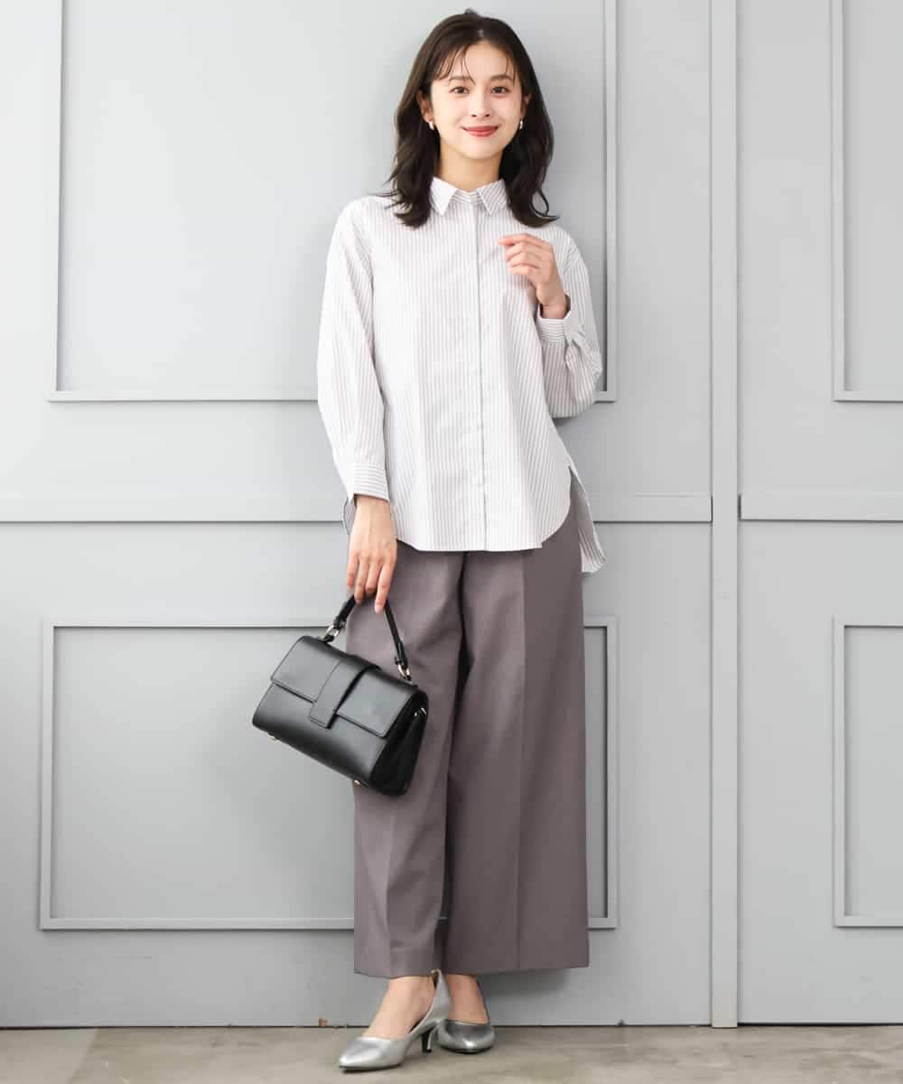 F1LJD45160 MK MICHEL KLEIN(小さいサイズ)(メゾン ドゥ サンク) 【小さいサイズ】[洗える/イージーケア/抗ピリング/ナチュラルストレッチ]ストレートワイドシルエットパンツ（無地） グレー
