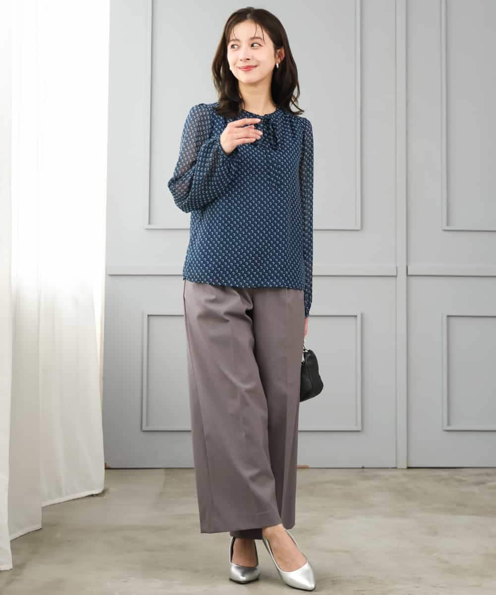 F1LJD45160 MK MICHEL KLEIN(小さいサイズ)(メゾン ドゥ サンク) 【小さいサイズ】[洗える/イージーケア/抗ピリング/ナチュラルストレッチ]ストレートワイドシルエットパンツ（無地） グレー