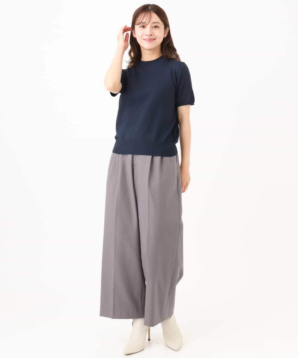 F1LJD45160 MK MICHEL KLEIN(小さいサイズ)(メゾン ドゥ サンク) 【小さいサイズ】[洗える/イージーケア/抗ピリング/ナチュラルストレッチ]ストレートワイドシルエットパンツ（無地） グレー
