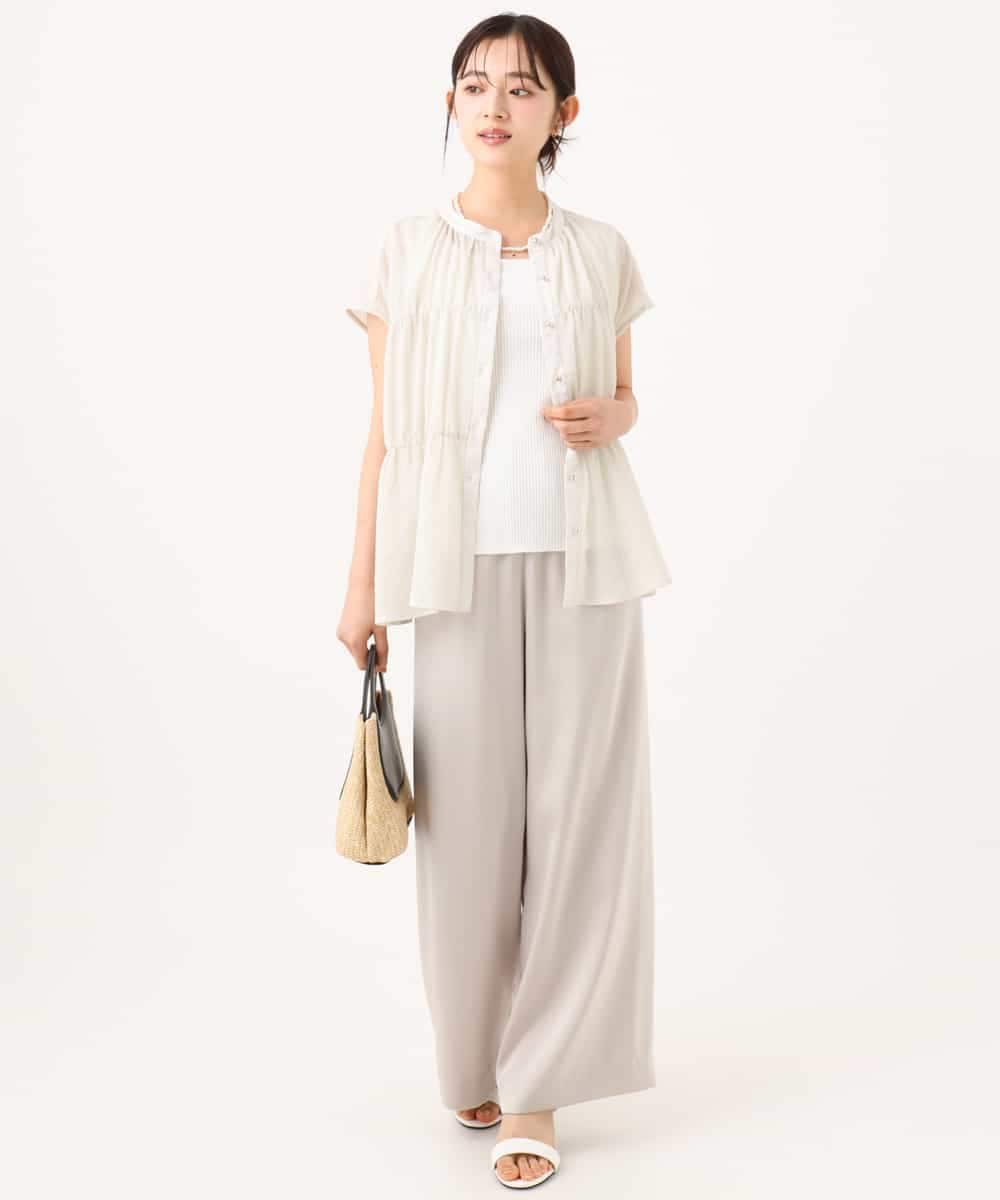 F1LJD71150 MK MICHEL KLEIN(小さいサイズ)(メゾン ドゥ サンク) 【小さいサイズ】[接触冷感/洗える]リラクシーサテンワイドパンツ グレージュ