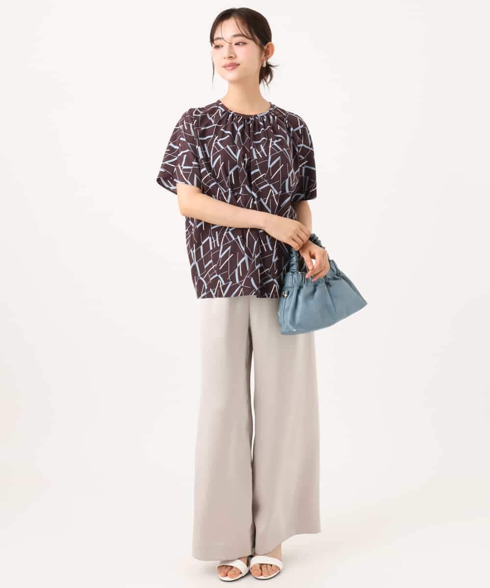 F1LJD71150 MK MICHEL KLEIN(小さいサイズ)(メゾン ドゥ サンク) 【小さいサイズ】[接触冷感/洗える]リラクシーサテンワイドパンツ グレージュ
