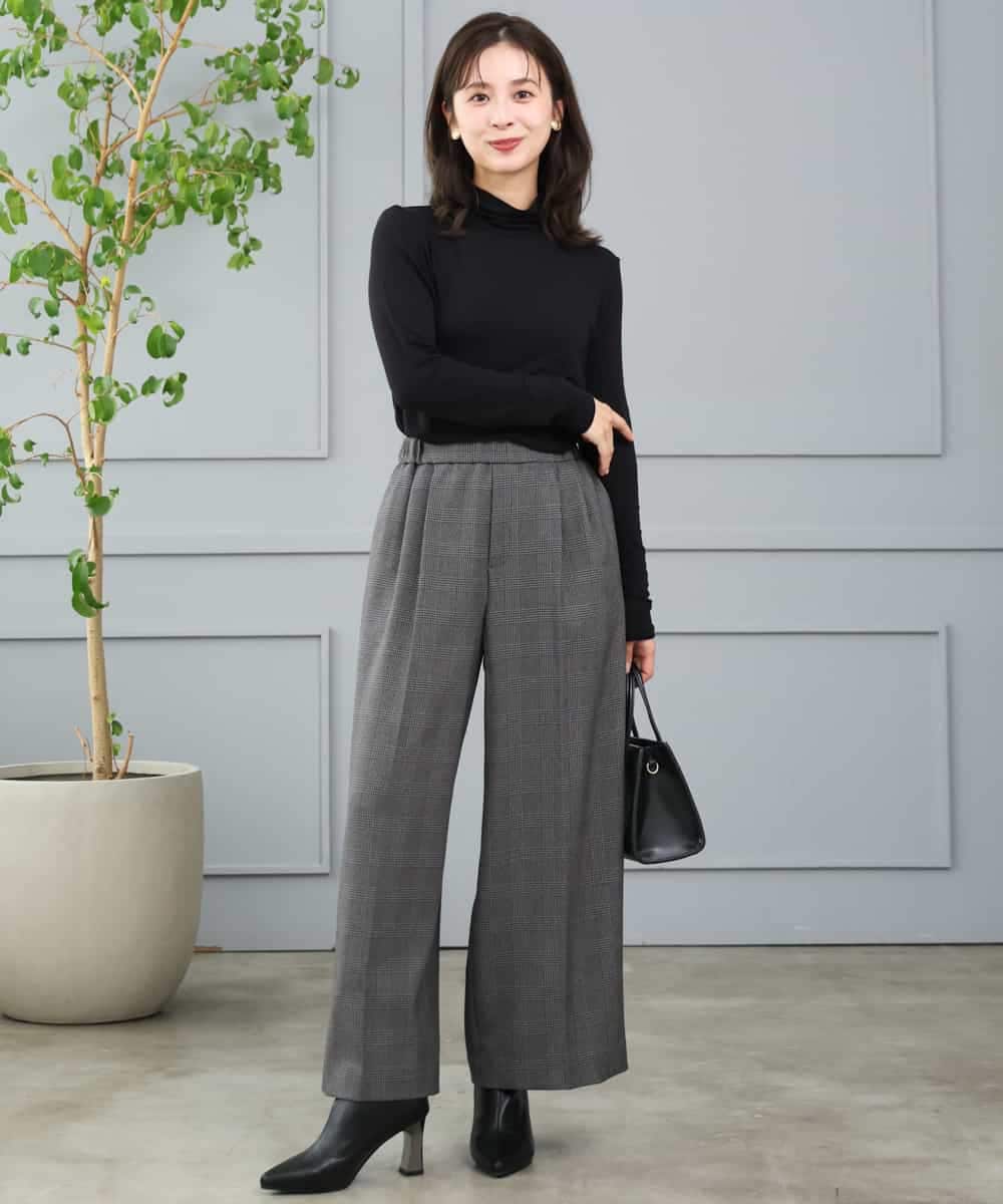 F1LJE45160 MK MICHEL KLEIN(小さいサイズ)(メゾン ドゥ サンク) 【小さいサイズ】[洗える/イージーケア/抗ピリング/ナチュラルストレッチ/ソフトタッチ]ストレートワイドシルエットパンツ（チェック） ダークグレー