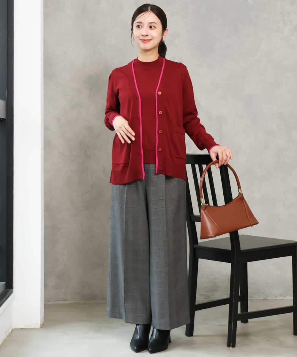F1LJE45160 MK MICHEL KLEIN(小さいサイズ)(メゾン ドゥ サンク) 【小さいサイズ】[洗える/イージーケア/抗ピリング/ナチュラルストレッチ/ソフトタッチ]ストレートワイドシルエットパンツ（チェック） ダークグレー