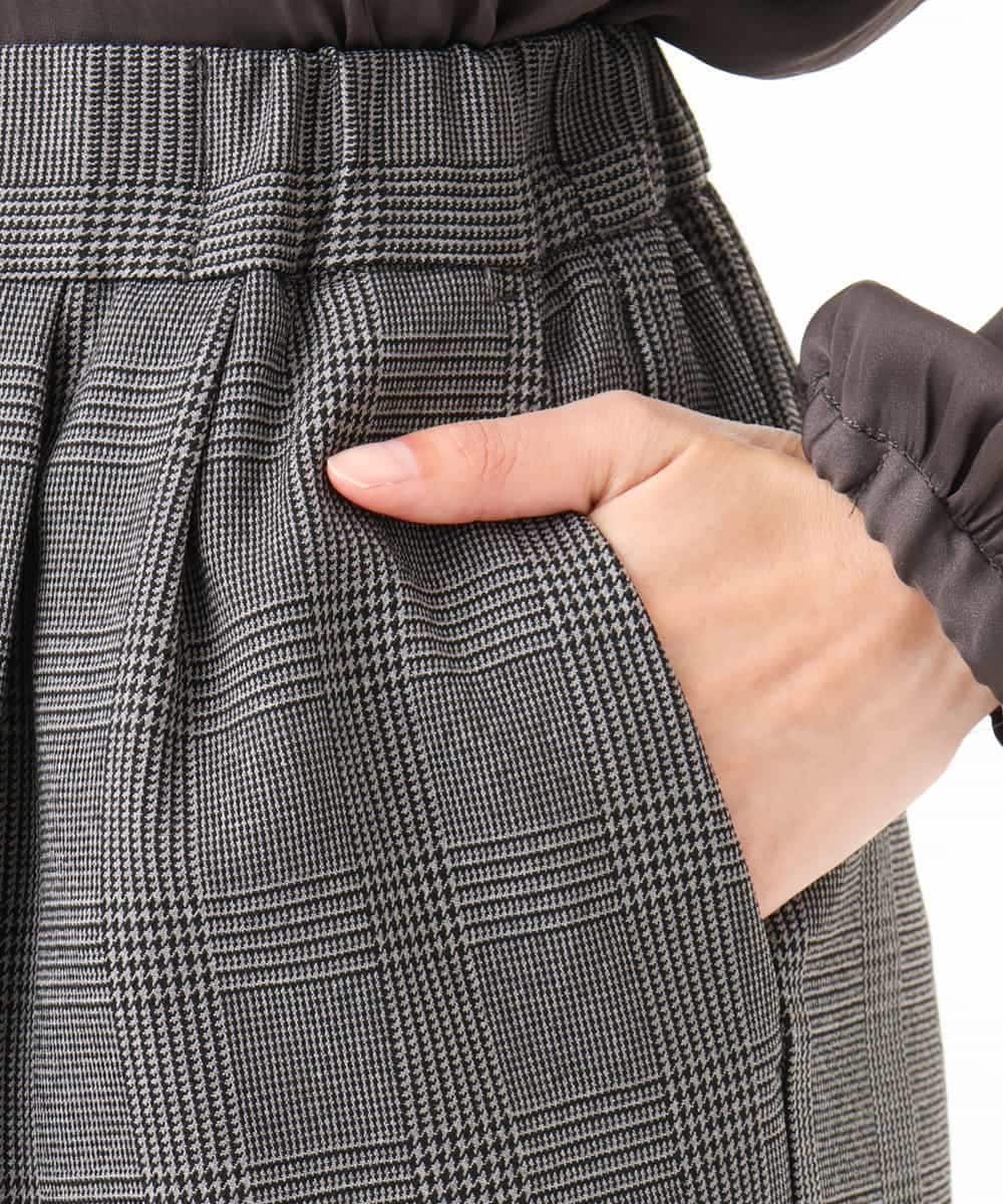 F1LJE45160 MK MICHEL KLEIN(小さいサイズ)(メゾン ドゥ サンク) 【小さいサイズ】[洗える/イージーケア/抗ピリング/ナチュラルストレッチ/ソフトタッチ]ストレートワイドシルエットパンツ（チェック） ダークグレー