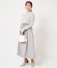 F1PFA21210 MK MICHEL KLEIN(小さいサイズ)(メゾン ドゥ サンク) 【小さいサイズ】ニット×タフタ タックギャザー切替えワンピース/洗える/セットアップ対応 ライトグレー