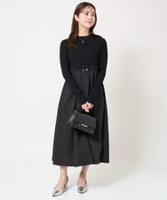 F1PFA21210 MK MICHEL KLEIN(小さいサイズ)(メゾン ドゥ サンク) 【小さいサイズ】ニット×タフタ タックギャザー切替えワンピース/洗える/セットアップ対応 ライトグレー