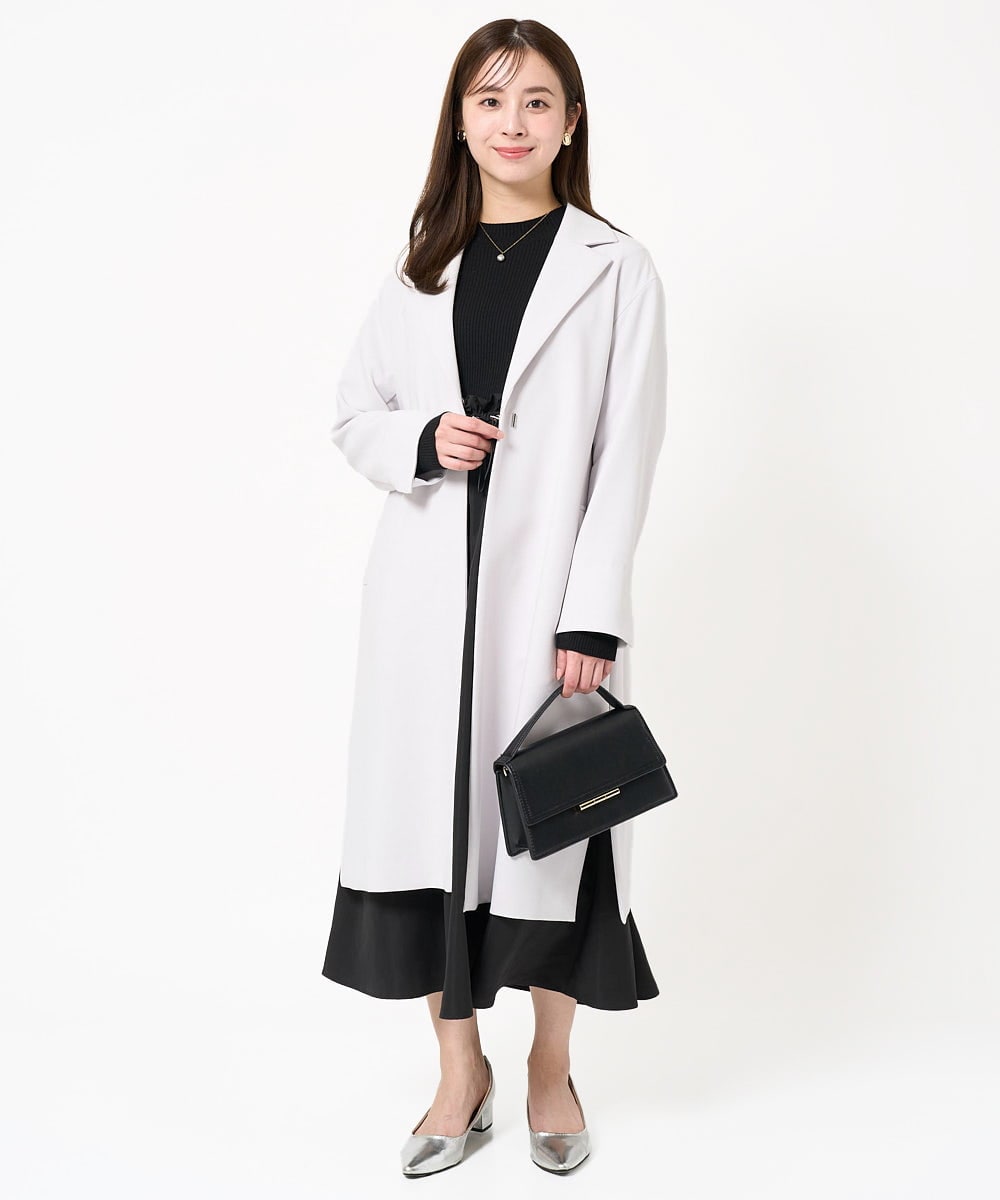 F1PFA21210 MK MICHEL KLEIN(小さいサイズ)(メゾン ドゥ サンク) 【小さいサイズ】ニット×タフタ タックギャザー切替えワンピース/洗える/セットアップ対応 ライトグレー