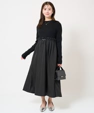 F1PFA21210 MK MICHEL KLEIN(小さいサイズ)(メゾン ドゥ サンク) 【小さいサイズ】ニット×タフタ タックギャザー切替えワンピース/洗える/セットアップ対応 ライトグレー